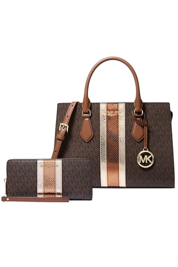 Women's Sheila Medium Signature Logo Satchel With Large Continental Wallet, Metallic Brown