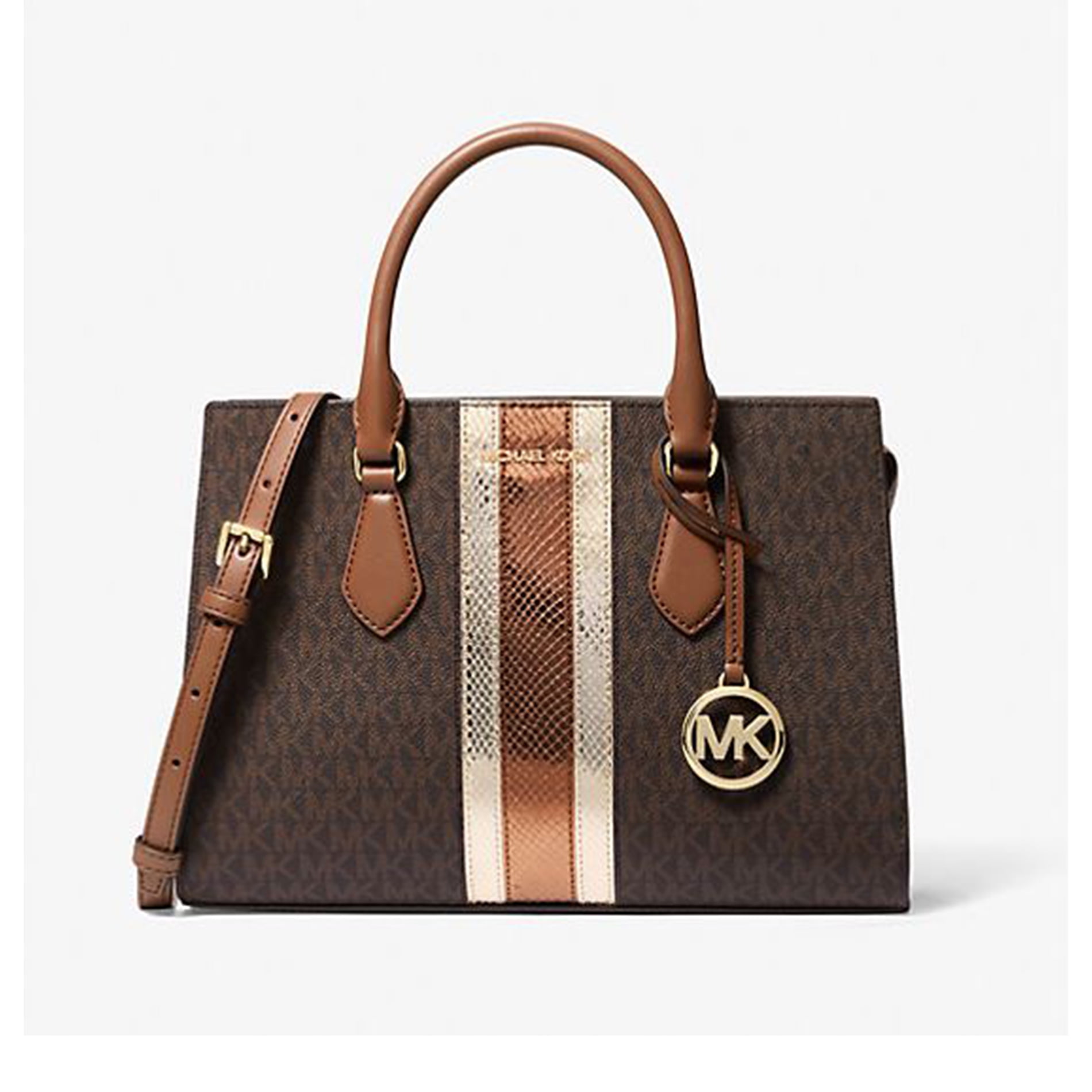 Michael Kors Women's Sheila Medium Signature Logo and Metallic Satchel 35F4G6HS3B-847