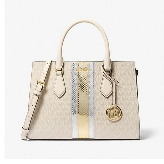 Michael Kors Women's Sheila Medium Signature Logo and Metallic Satchel 35F4G6HS3V-Plgold