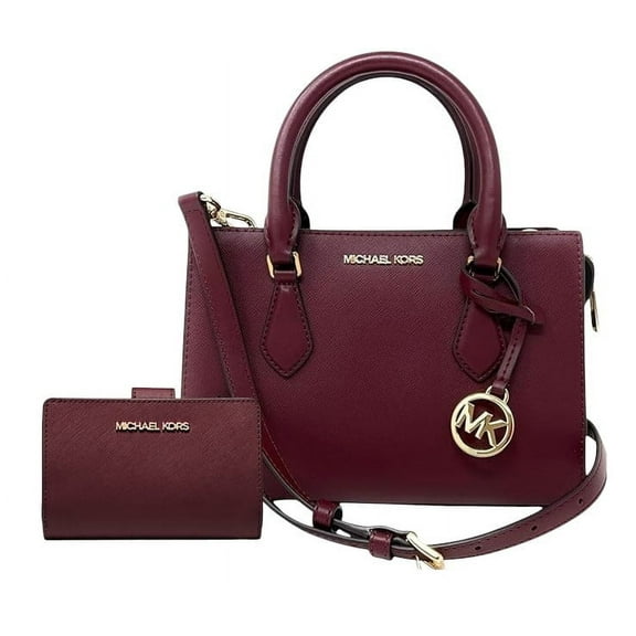 Michael Kors Women's Sheila Small Faux Saffiano Leather Satchel With Medium Crossgrain Leather Wallet, Oxblood