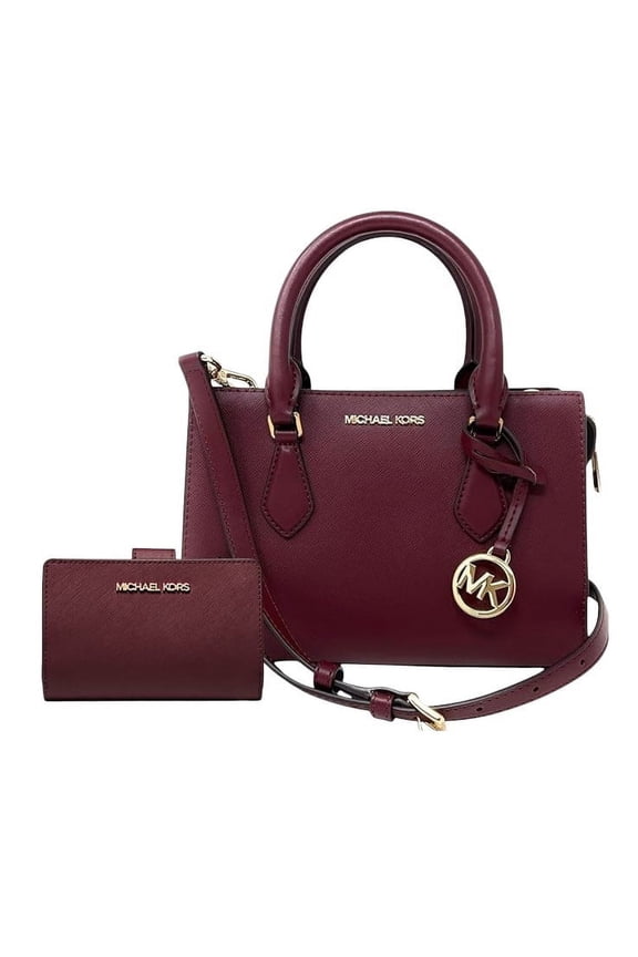 Women's Sheila Small Faux Saffiano Leather Satchel With Medium Crossgrain Leather Wallet, Oxblood
