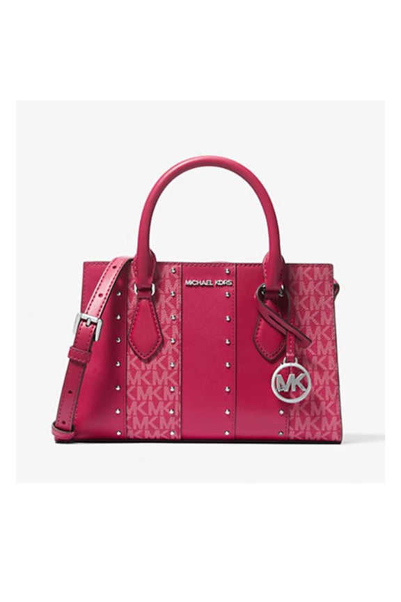 Women's Sheila Small Studded Patchwork and Signature Logo Satchel (Dark Raspberry) 35T5S6HS5B-984