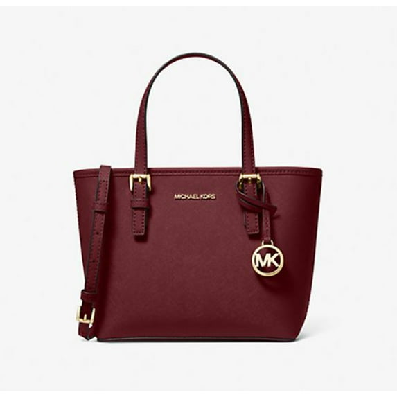 Michael Kors Women's Small Leather Crossbody Tote Bag with Top Zip, Dark Cherry