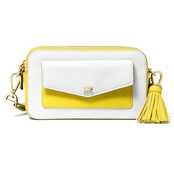 Michael Kors Women's Small Two-Tone Pebbled Leather Camera Bag (Optic White)