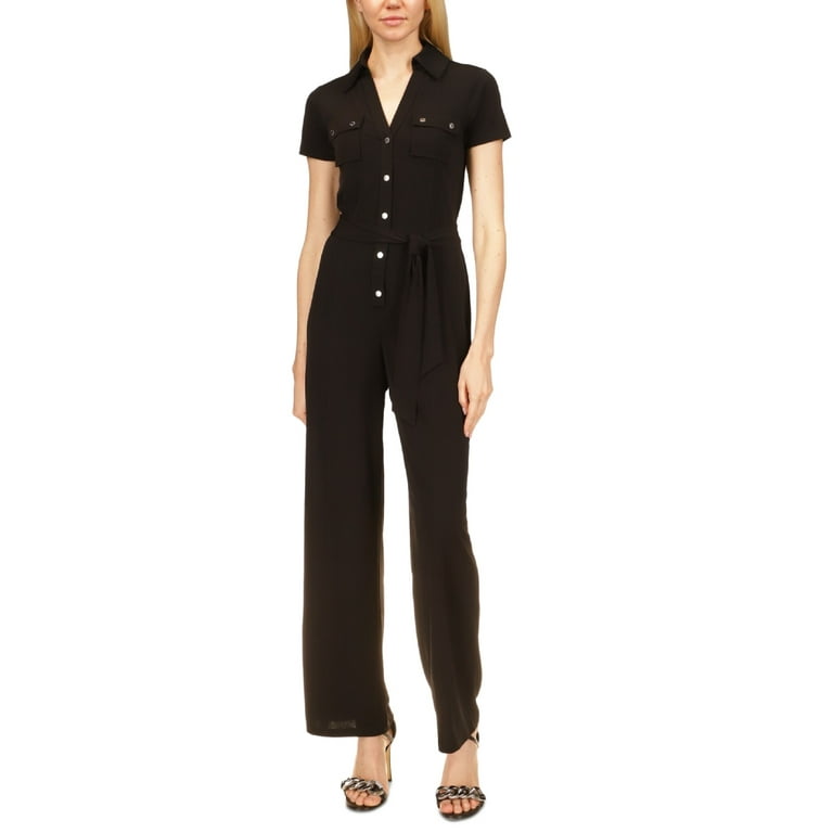 Michael Kors Women s Split Neck Button Jumpsuit Black Size Medium