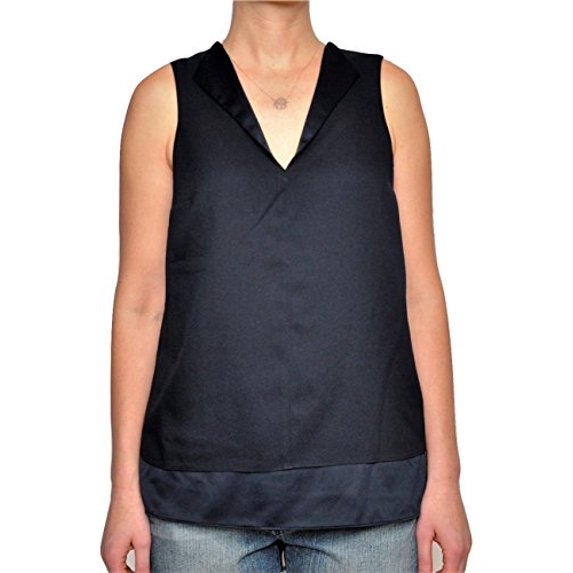 Michael Kors Women's Split Neck Sleeveless Tunic Top (Large, New Navy)