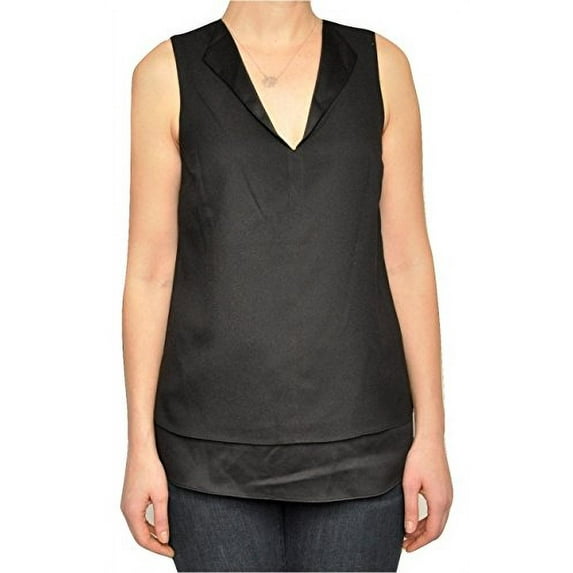 Michael Kors Women's Split Neck Sleeveless Tunic Top (Small, Black)