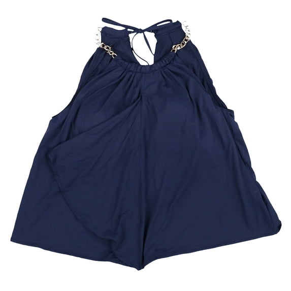Michael Kors Women's Tankini Top Chain High-Neck Swimsuit Keyhole Solid Navy New