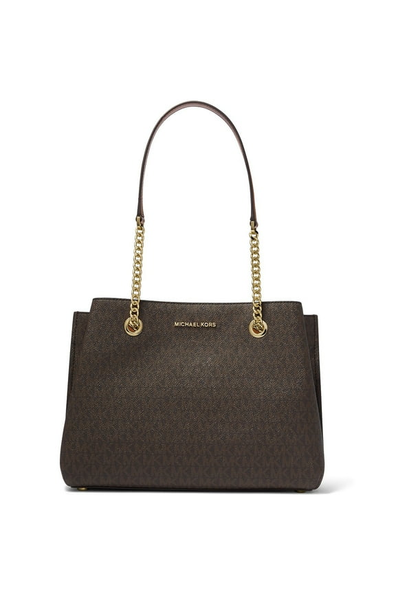 Women's Teagen Signature Logo Small Shoulder Bag (Brown)