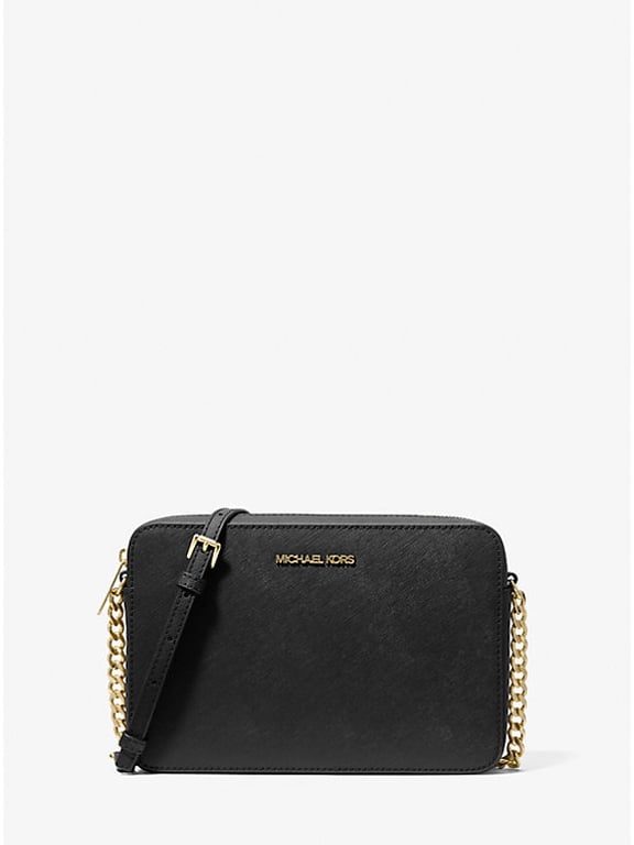 Women's Top Zip Closure Saffiano Leather Crossbody Bag, Black