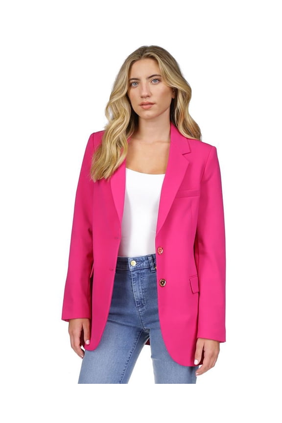 Womens Two-Button Boyfriend Blazer, Regular & Petite Deep Fuchsia, 4
