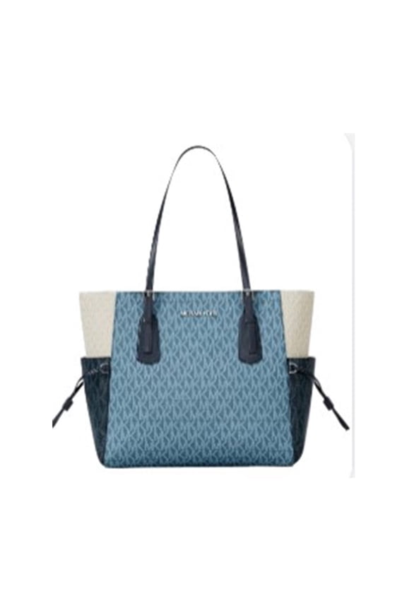 Women's Voyager Large Color-Block Signature Logo Tote 35S5SV6T7B-Denim