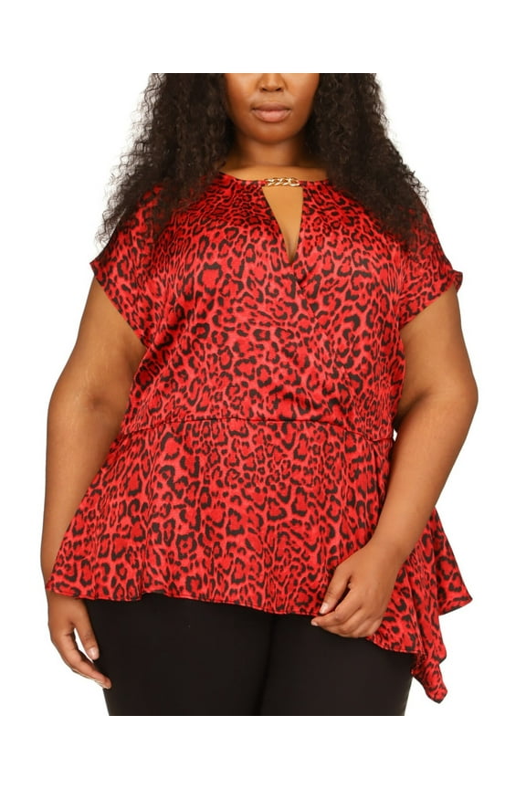 Women's Wildcat Asymmetrical Hem Top Red Size 1X