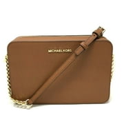 Michael Kors Womens Zipper Closure Saffiano Leather Crossbody Bag, Brown