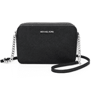 Michael Kors Womens Jet Set Large Saffiano Leather Zip Camera Crossbody Bag Black / Silver