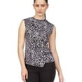 thumbnail image 1 of Michael Kors Womens Animal Print Cold Shoulder Blouse, Black, Petite, P/PS, 1 of 1