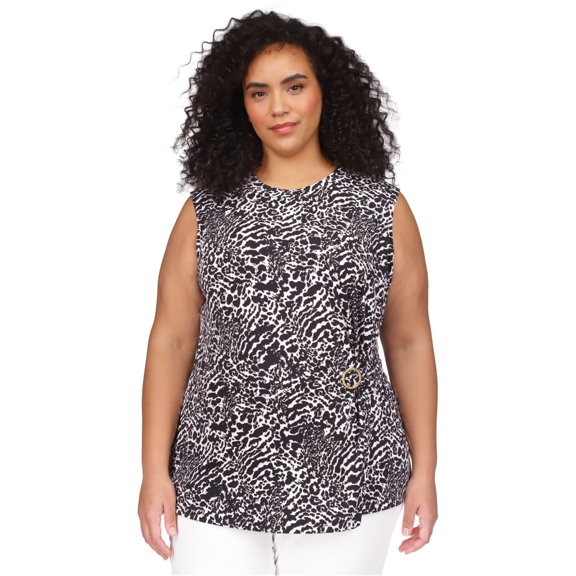 Michael Kors Womens Animal Print Ring Twist Pullover Blouse, White