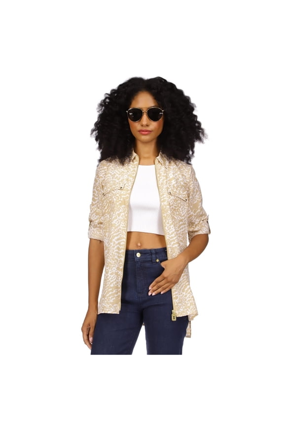 Womens Animal Print Tunic Blouse, White, Petite, PM