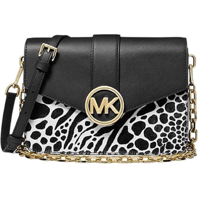 Michael Kors Womens Carmen Medium Crossbody (Black Animal Print