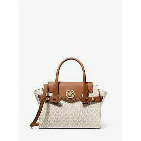 Michael Kors Womens Carmen Medium Flap Satchel Crossbody 35S2GNMS5B-149 Brown MK Vanilla Signature