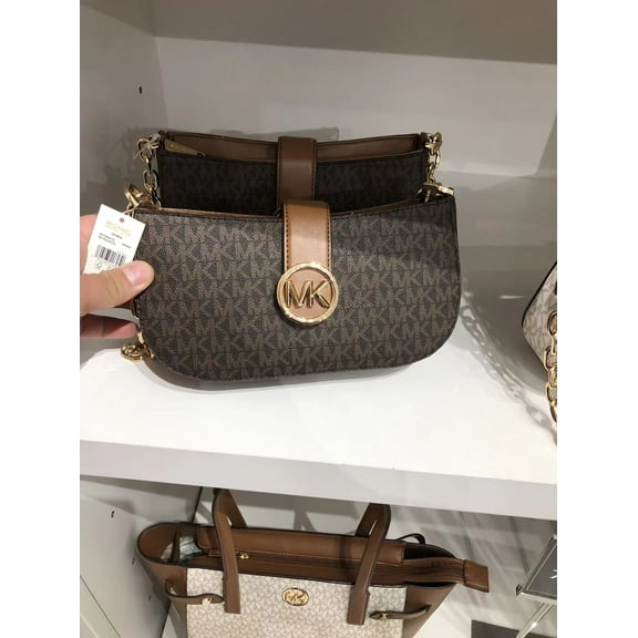 Michael Kors Womens Carmen XS Leather Pouchette Shoulder Bag 35F2GNMC1B-847 (Brown)