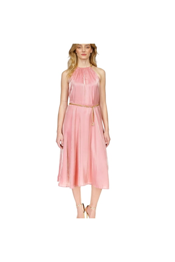 Womens Chain Belt Midi Dress, Pink, Petite, PM