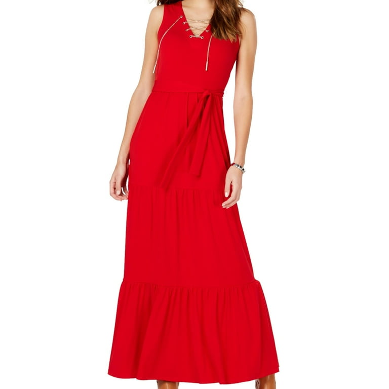 Michael Kors Womens Chain Maxi Dress, Red, XX-Small