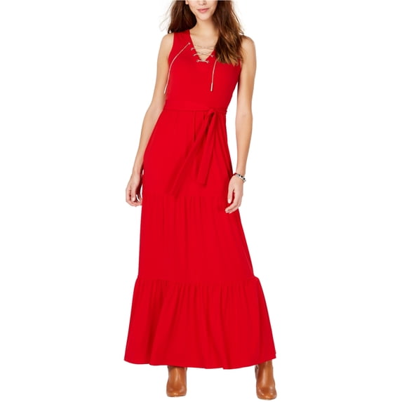 Michael Kors Womens Chain Maxi Dress, Red, XX-Small