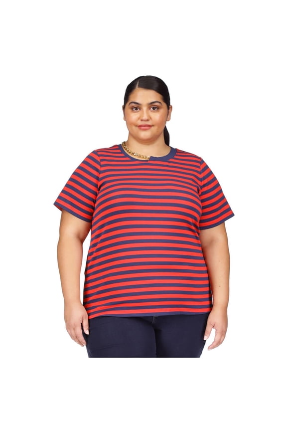 Womens Chain Neck Basic T-Shirt, Blue, Plus Size, 2X