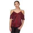 thumbnail image 1 of Michael Kors Womens Chain Straps Cold Shoulder Blouse, Red, Small, 1 of 1
