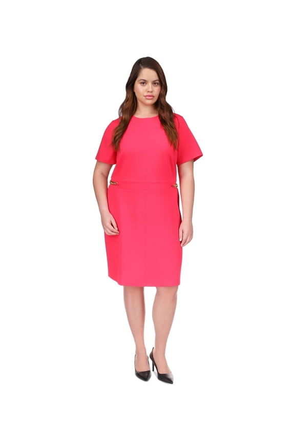 Womens Chain Trim Shift Dress, Pink, Plus Size, 1X