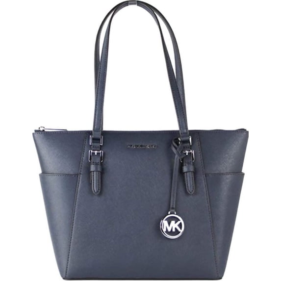 Michael Kors Womens Charlotte Large Top Zip Tote 35F0SCFT3L-406 (Navy/Silver Hardware)