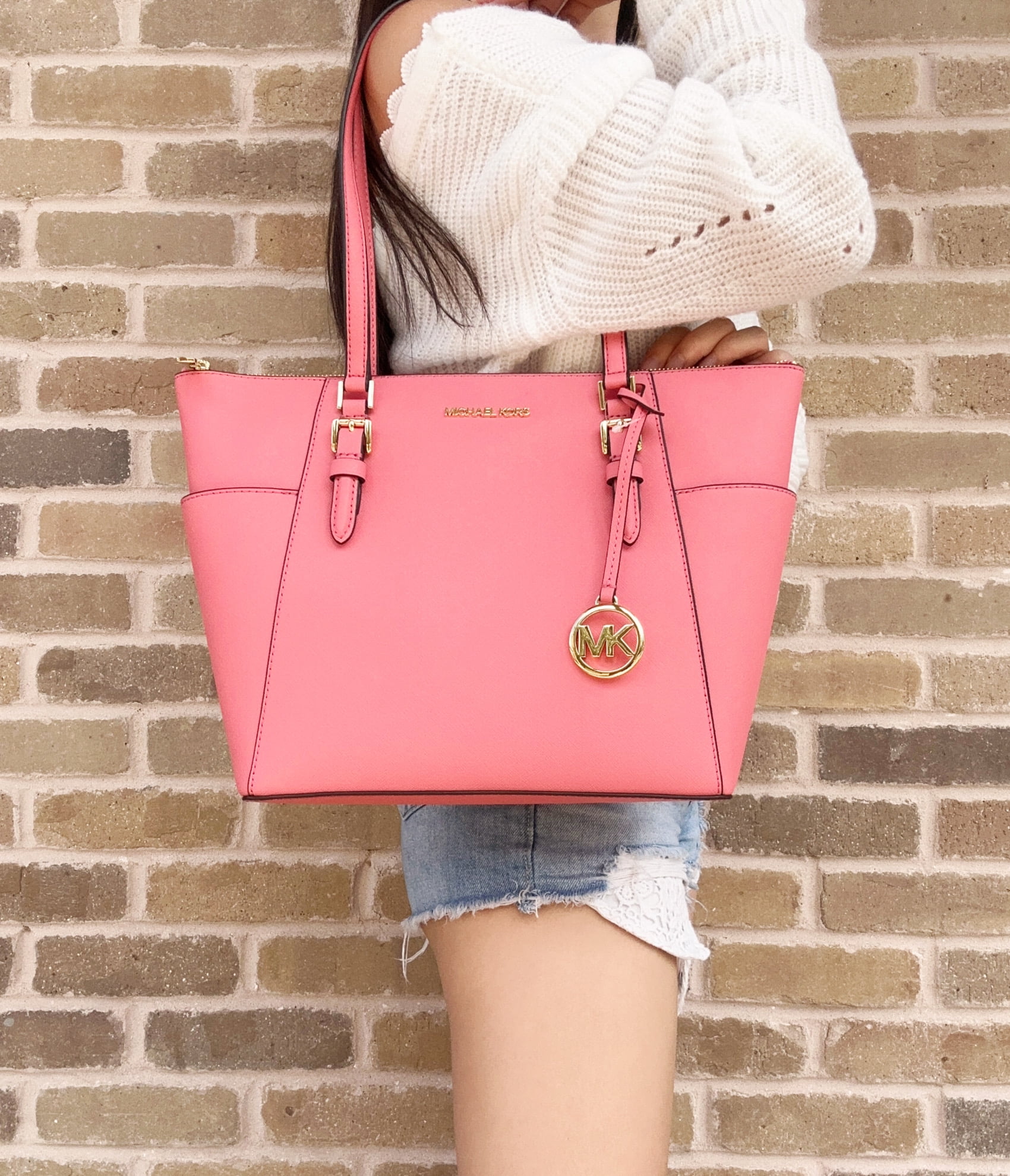 Pink Mc Kors Handtasche Michael Kors Tea Rose Pink Leather Zip