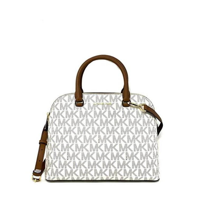 Michael Kors Womens Cindy Large Dome Satchel With Sling, Vanilla MK  Signature 