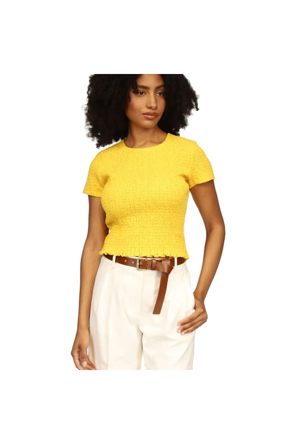 Womens Crinkle Basic T-Shirt, Yellow, Small