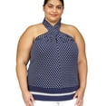 thumbnail image 1 of Michael Kors Womens Dot Print Border Jersey Halter Top Shirt, Blue, Plus Size, 0X, 1 of 1