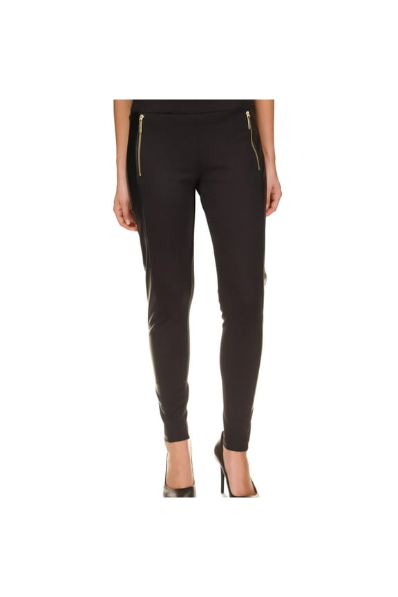 Womens Faux Leather Details Dress Pants Leggings, Black, Large