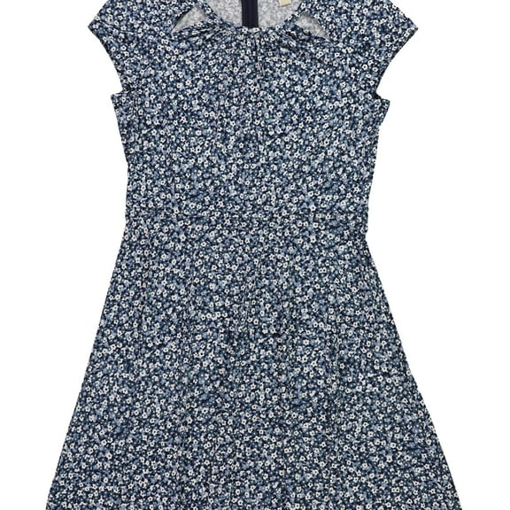 Michael Kors Womens Floral Cut-Out A-line Dress, Blue, Medium