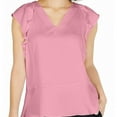 thumbnail image 1 of Michael Kors Womens Flutter-Sleeve Ruffled Blouse, Pink, Large, 1 of 2