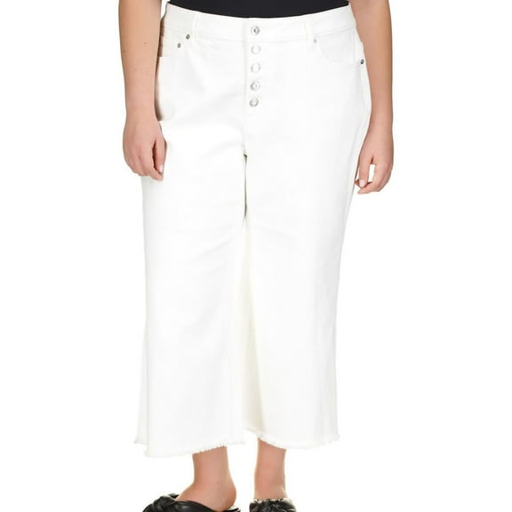 Michael Kors Womens Frayed Hem Cropped Jeans, White, Plus Size, 18W