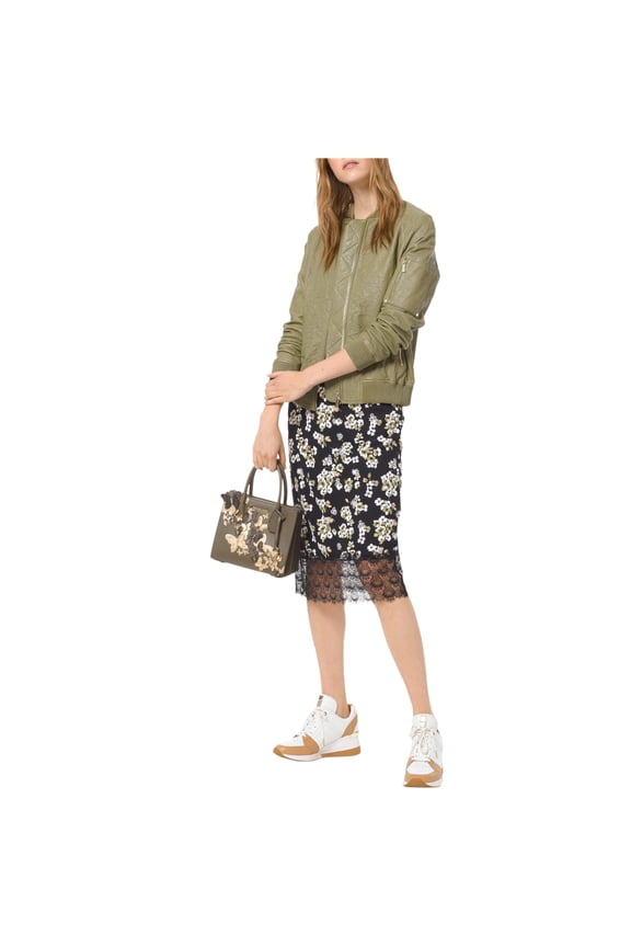 Womens Full Zip Leather Jacket, Green, Medium