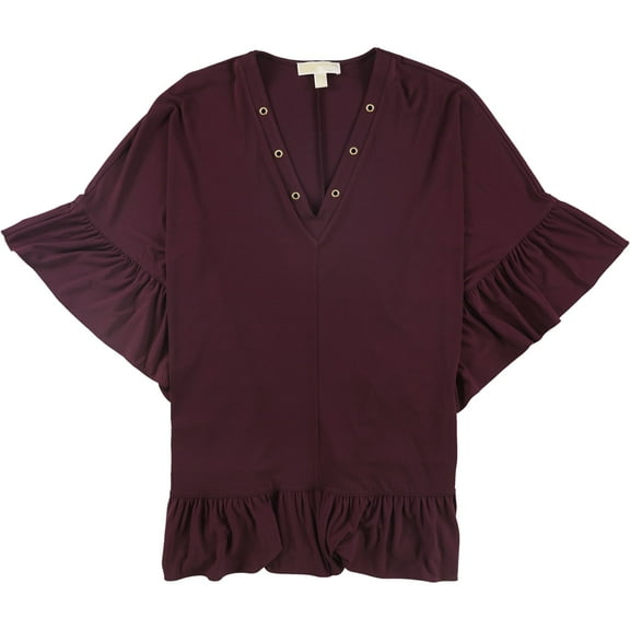 Michael Kors Womens Grommet-Detail Ruffled Blouse, Purple, X-Large