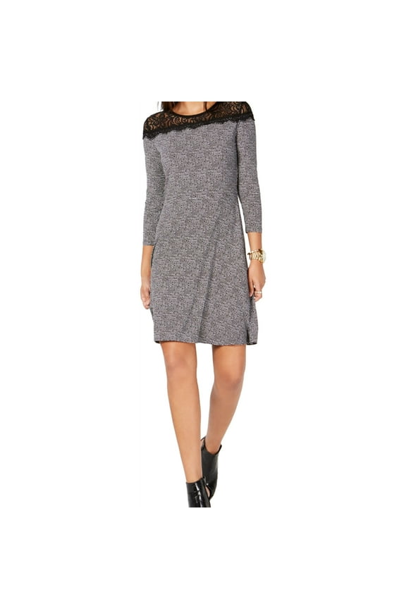 Womens Houndstooth Lace Mini Dress, Black, Plus Size, 2X