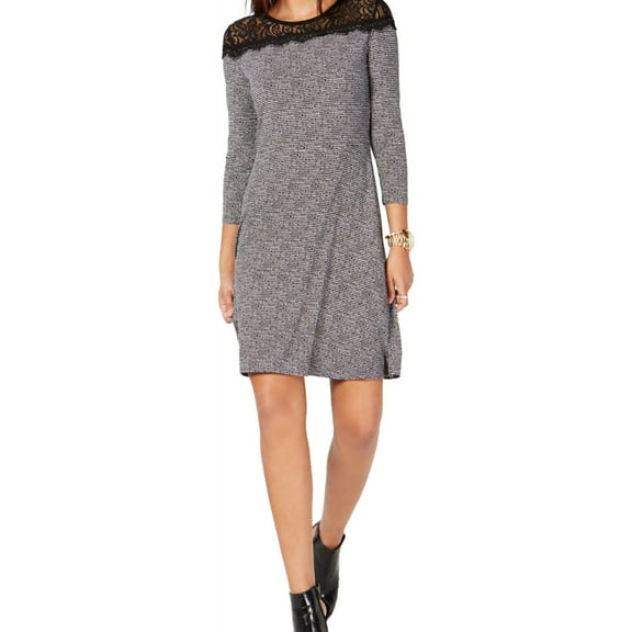 Michael Kors Womens Houndstooth Lace Mini Dress, Black, Plus Size, 2X