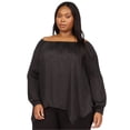 thumbnail image 1 of Michael Kors Womens Jacquard Handkerchief Off the Shoulder Blouse, Black, Plus Size, 2X, 1 of 3