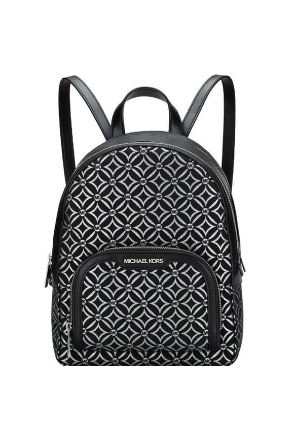 Womens Jaycee MD Zip Pocket Jacquard Backpack Bag Metallic Black Silver 35F4S8TB2J-001