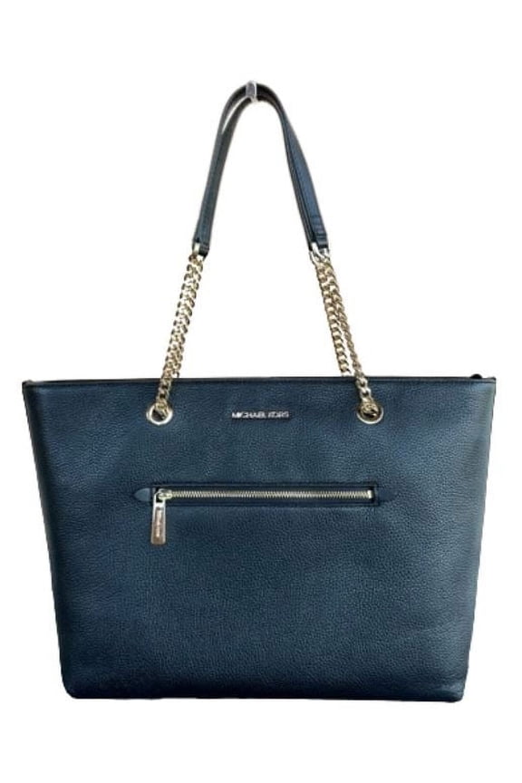 Womens Jet Set Item Medium Front Pocket Chain Tote Bag Purse 35F2GTTT3L-001 (Black)