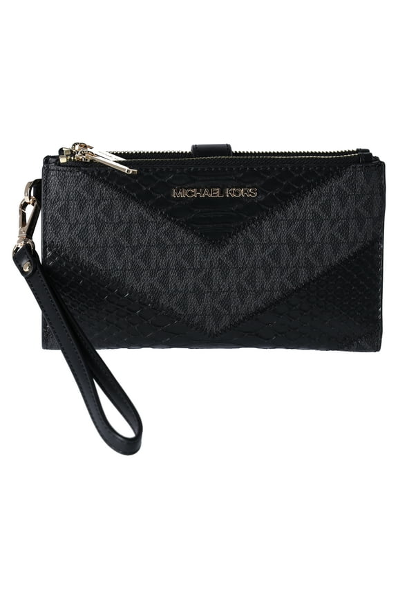 Womens Jet Set Travel Large Double Zip Wallet MK Signature Multi Python Design (Black) 35R4GTVW3B-001