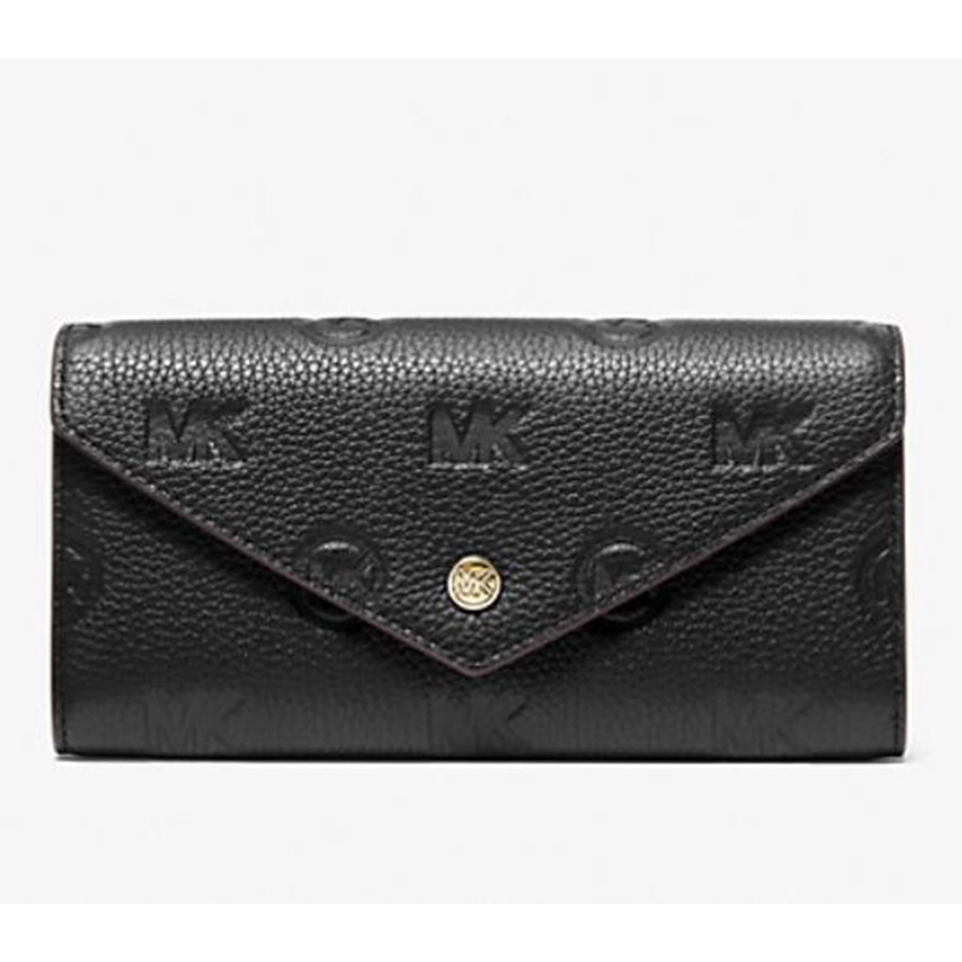 Michael Kors Womens Jet Set Travel Large Logo Embossed Leather Envelope  Wallet 35F3GTVE7T-001 (Black)