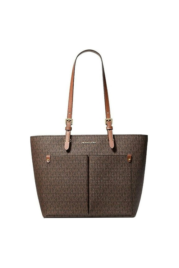 Womens Jet Set Travel Medium Double Pocket Tote Non-Leather Vegan (Brown) 35F3GTVT3B-847